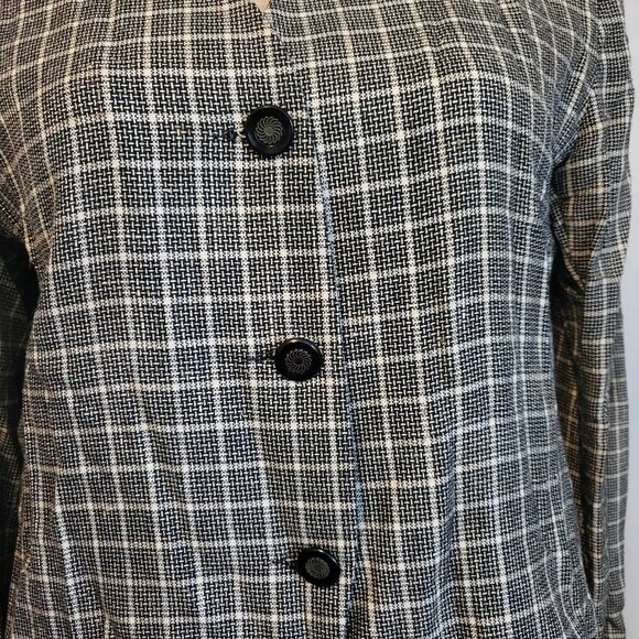 Lucia Vintage Women’s SZ 14 Black & White Plaid Button Down Blazer Shoulder Pads - Picture 2 of 8